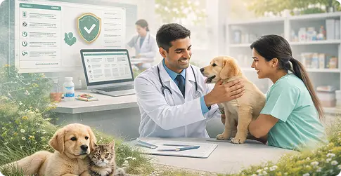 Veterinary Doctor examining a dog